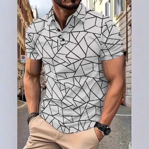 Herrer poloshirt med moderne geometrisk mønster og åndbart materiale Stilla