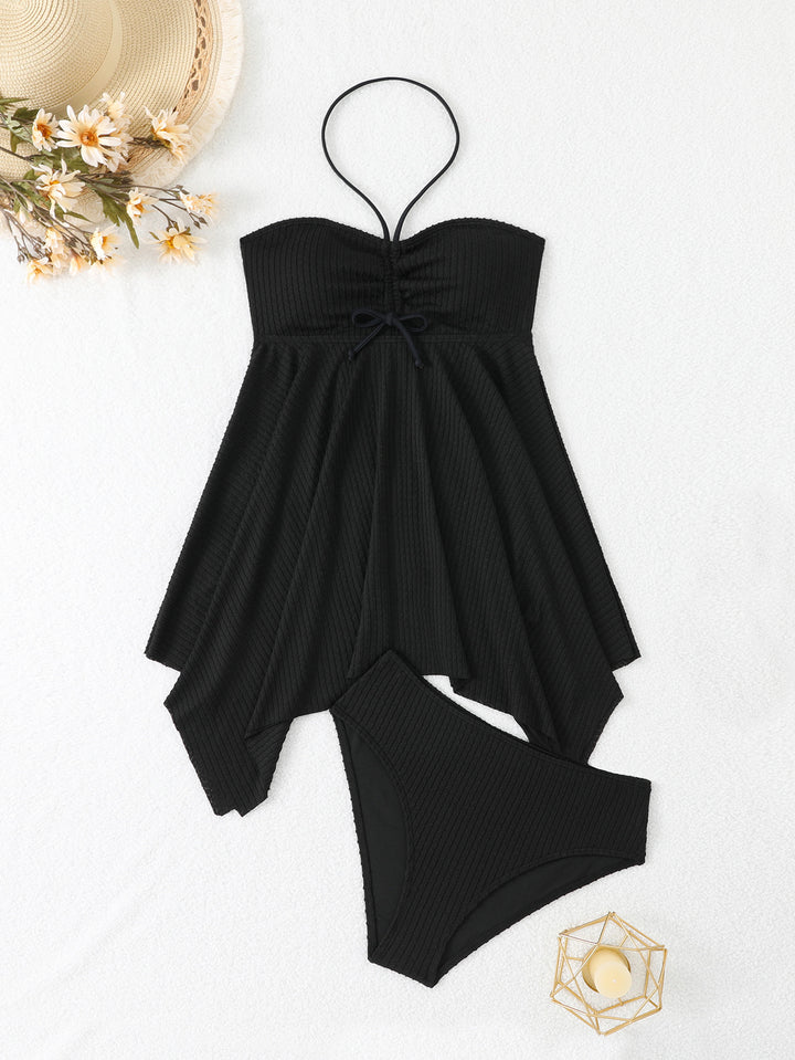 Dame Tankini med asymmetrisk ruffles detaljer og justerbar top Stilla