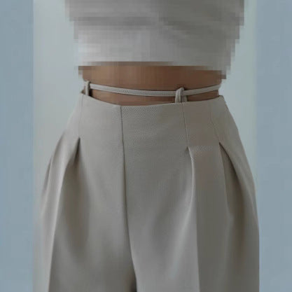 Dame elegante cropped-bukser med folder og aftageligt bælte Stiila