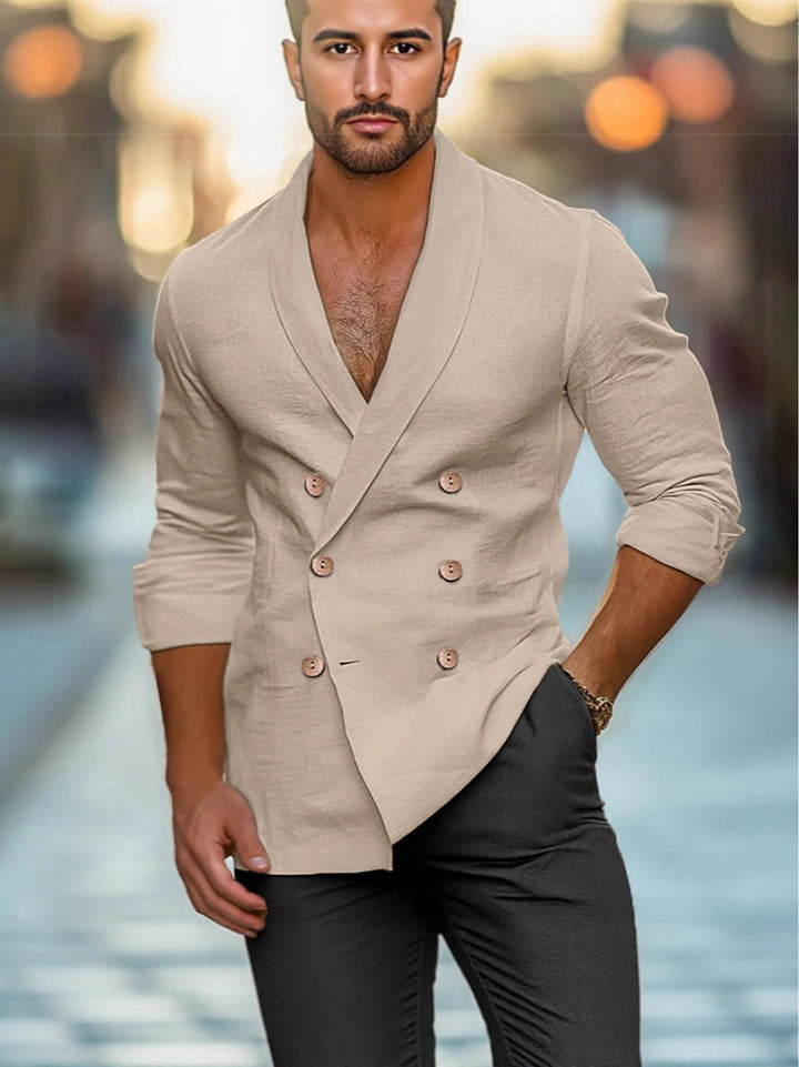 Herrer moderne linned blazer med dobbelte knaplukninger og reverskrave Stilla