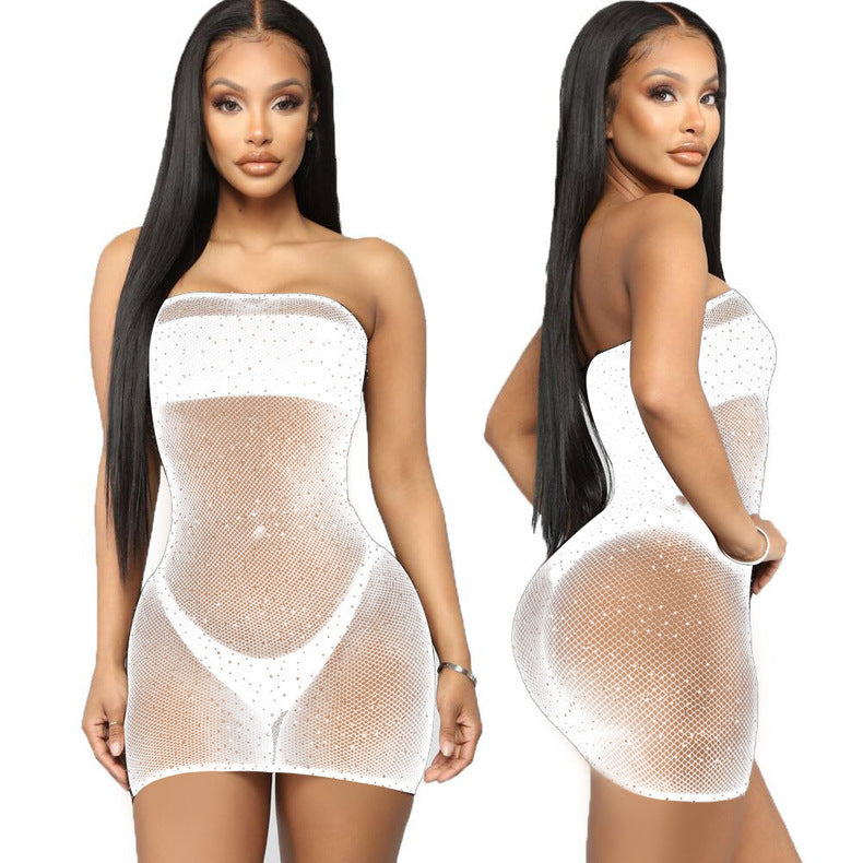 Dame gennemsigtig strass-mesh-minikjole Stilla