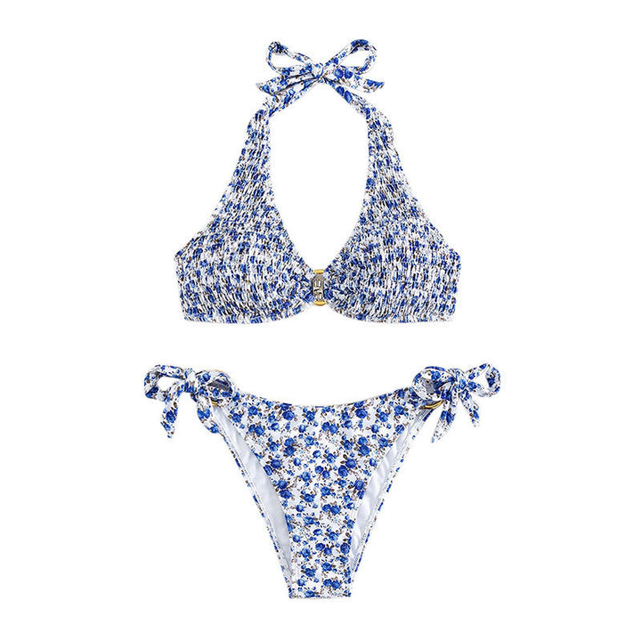 Dame Halter-Bikini med blomstret design og legende bindebånd Skovae