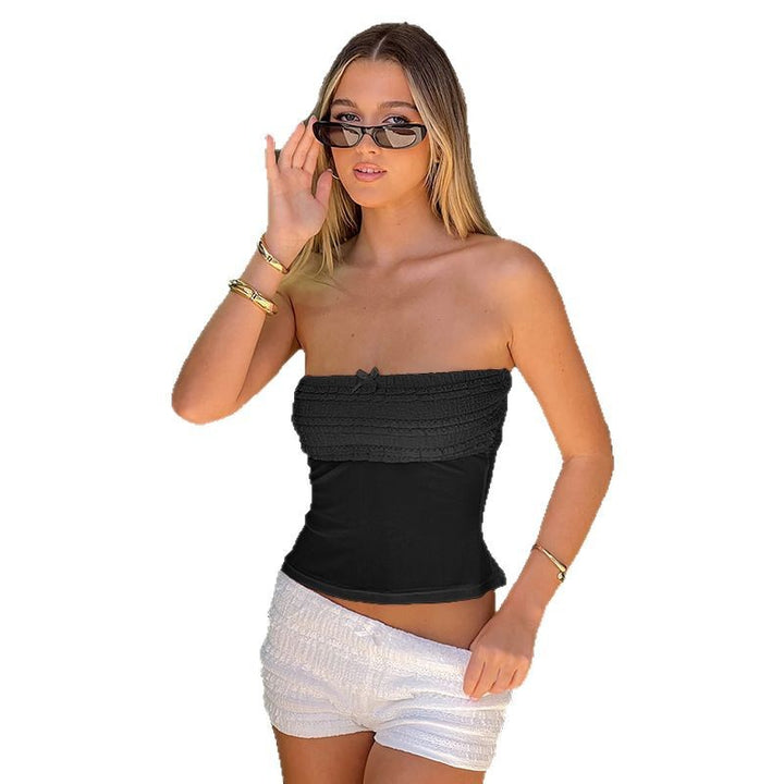 Dame luftig bandeau-top med rysjer Skovae