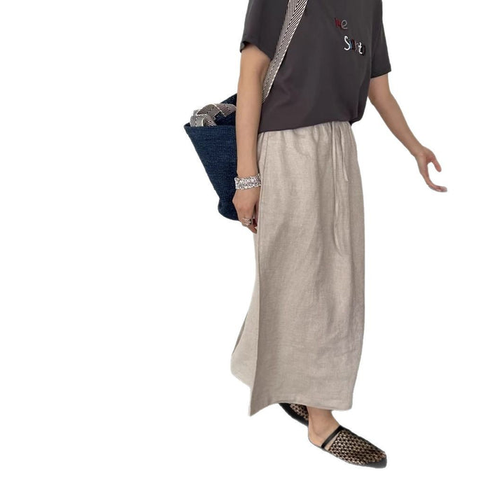 Dame Linned Maxi Skirt med justerbar Talje Knote Stilla