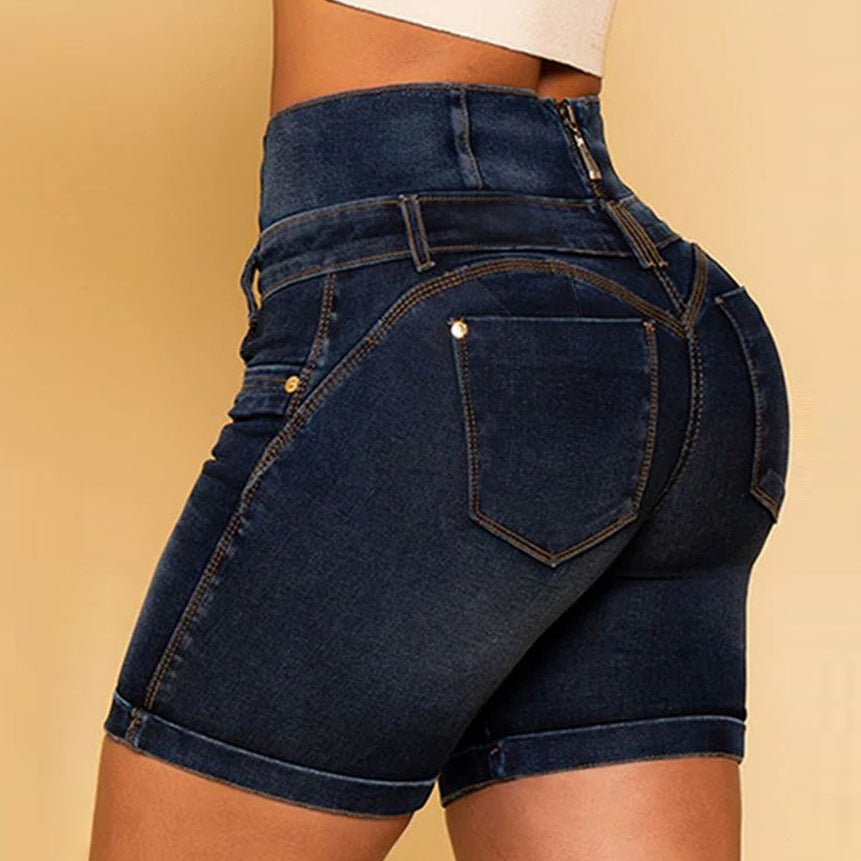Dame Højtaljede Denim-Shorts med figurskabende snit og kvalitetsdetaljer Stilla