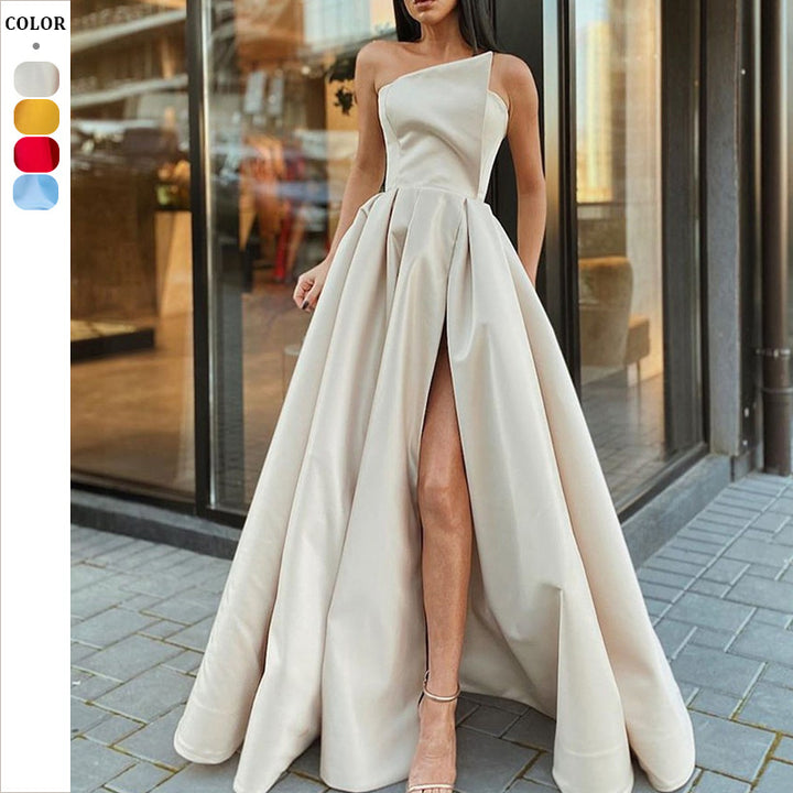 Dame Elegant aftenkjole med asymmetrisk snit og høj slids Stilla