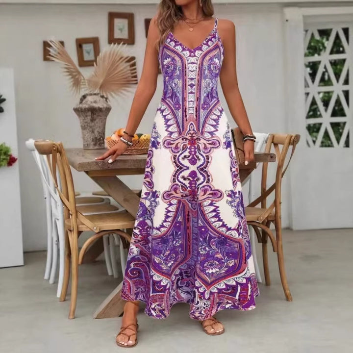 Dame maxikjole med elegant paisley mønster Skovae