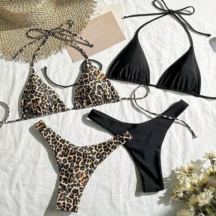 Dame triangel-bikini med legende leopardmønster og fashionable stropper Skovae