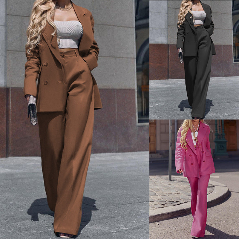 Dame Elegant blazer-outfit med raffineret cut-out-bluse og brede bukser Stilla