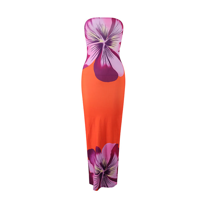 Dame strandvenlig maxikjole med elegant blomsterprint Skovae