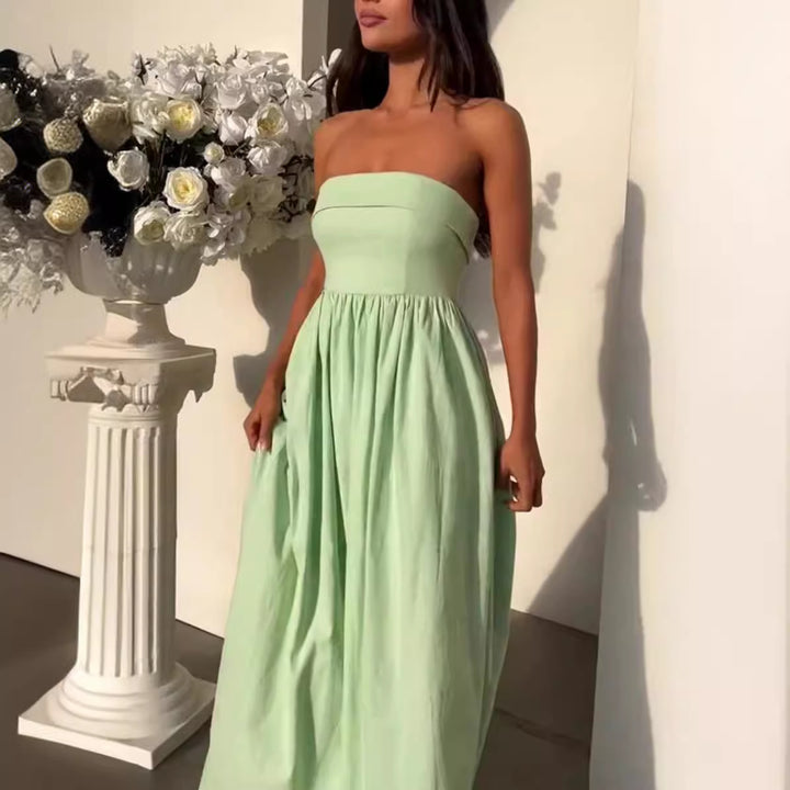 Kvinders elegante bustier maxikjole med flammende skørt