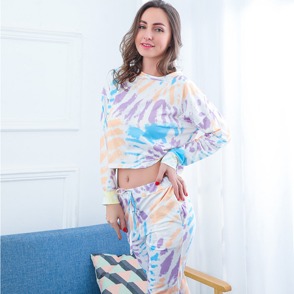 Kvinders luftige lounge sæt med afslappet tie-dye mønster