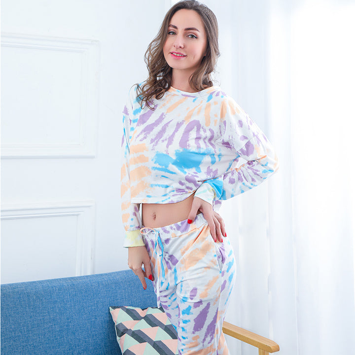 Kvinders luftige lounge sæt med afslappet tie-dye mønster