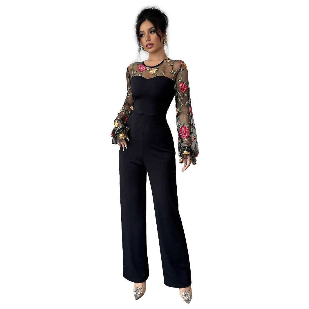 Dame elegant top med blomsterprint laceindsatser Stilla