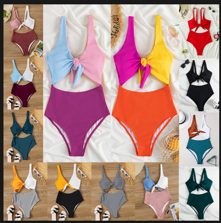 Dame Knot Front Højskåret Bikini Sæt Stilla