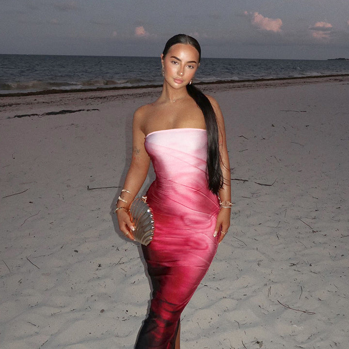 Dame Bodycon Maxi-Kjole med elegant farvegradient Skovae