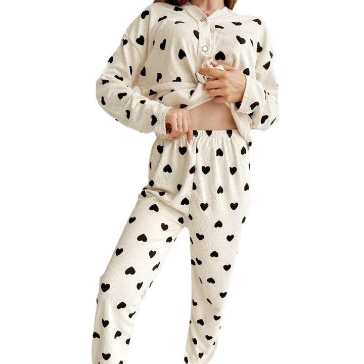 Femme Cozy Hjerte Tryk Loungewear Sæt Stilla