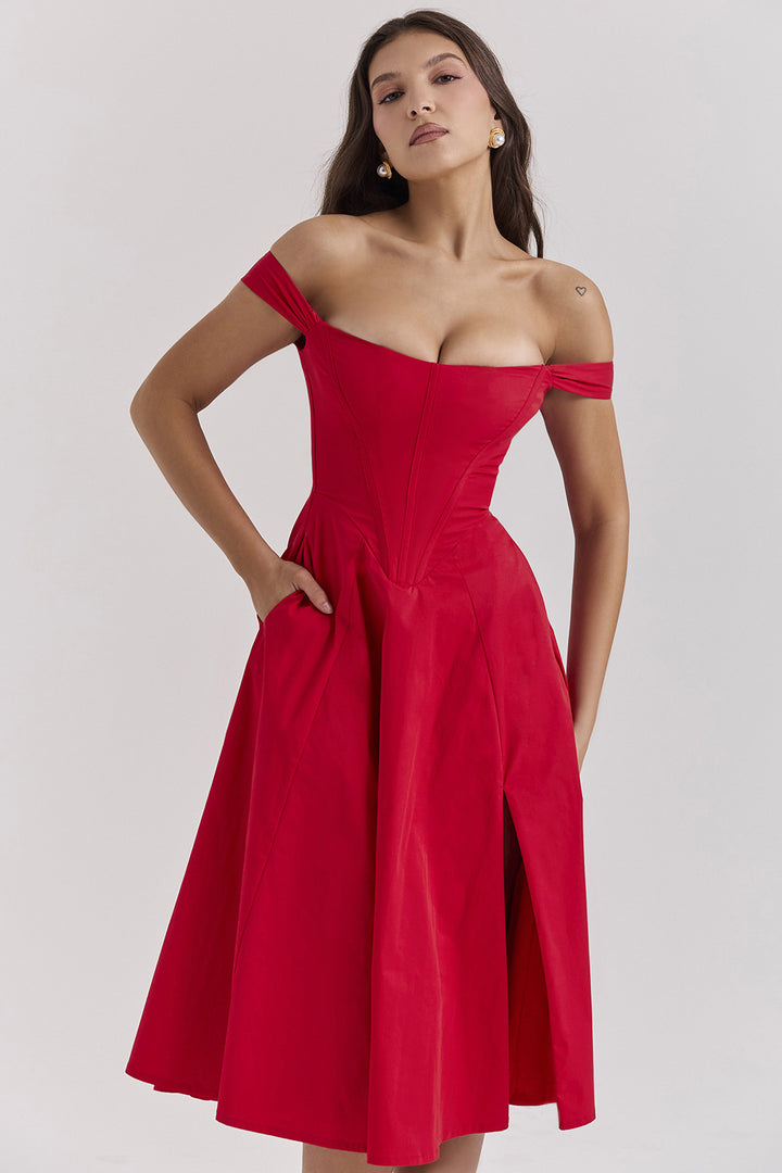 Dame maxi kjole med off-shoulder design og blomsterprint Skovae