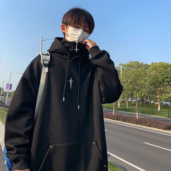 Herrer Oversized Hoodie med kreativ lynlås og afslappet design Stilla