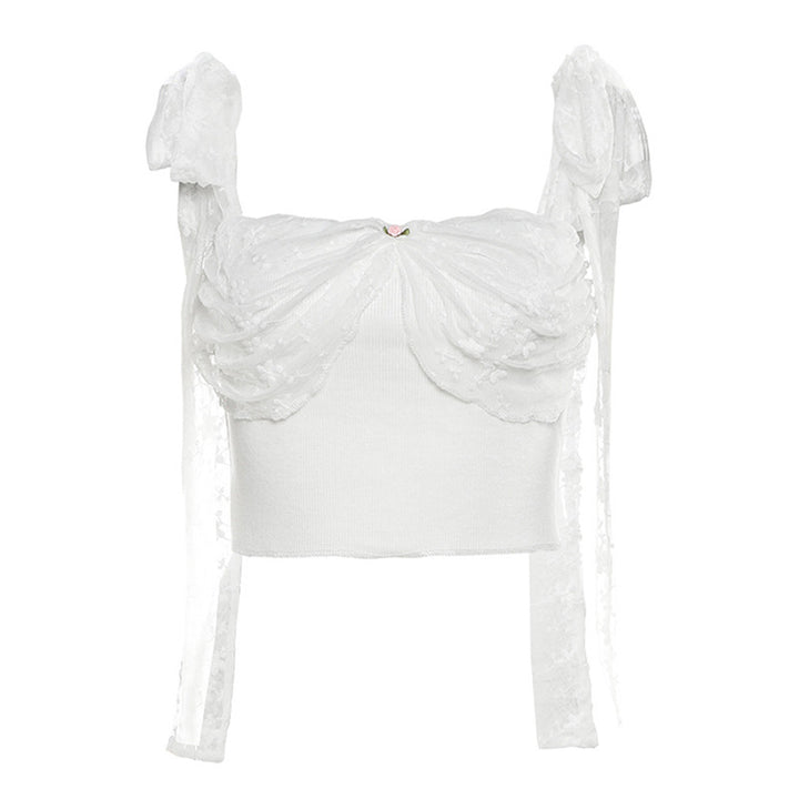 Dame Bustier top med transparente ruffles detaljer og sløjfer Stilla