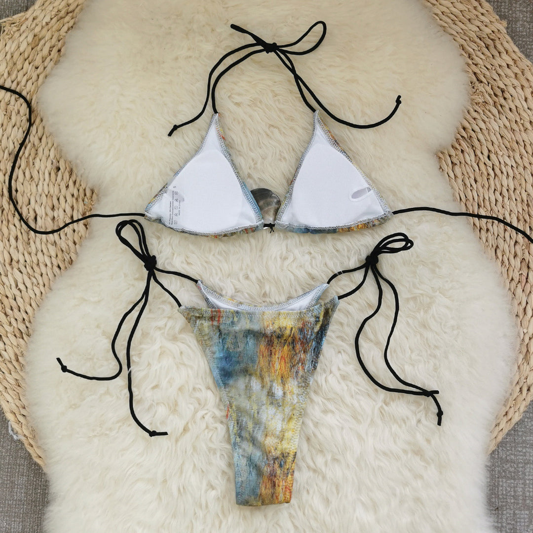 Dame bikini-sæt med justerbare bindebånd og unikt metallic-detalje Stilla