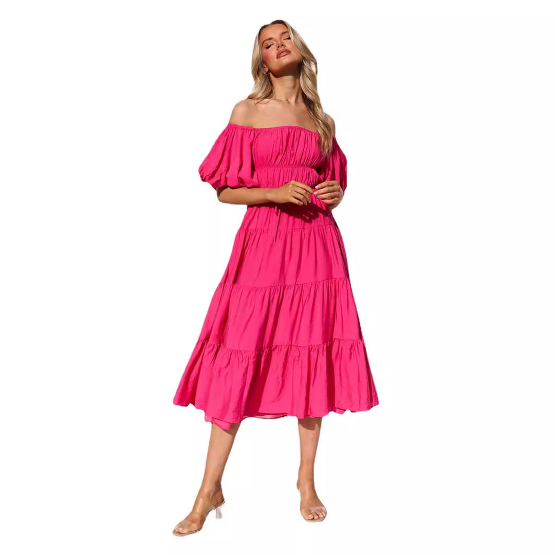 Dame Maxi Kjole med usædvanligt Off-Shoulder Design og voluminøse ærmer Stilla