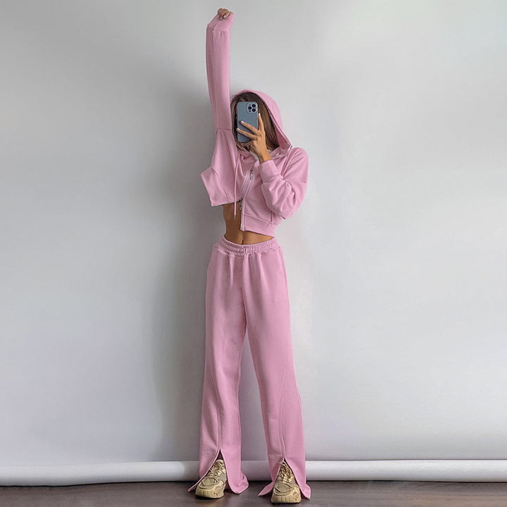 Dame sporty cropped hoodie- og slipset med sidelæns deling Stilla