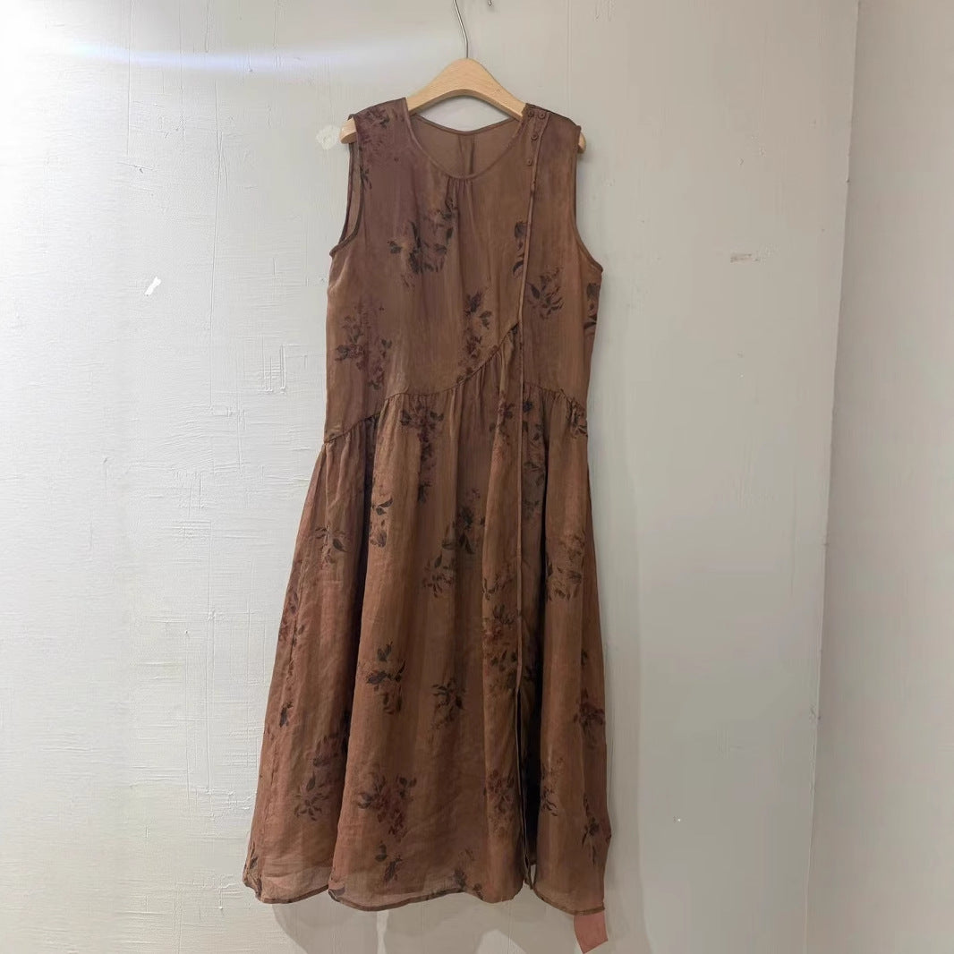 Femme Floral Midi Kjole med Rynkekant Stilla