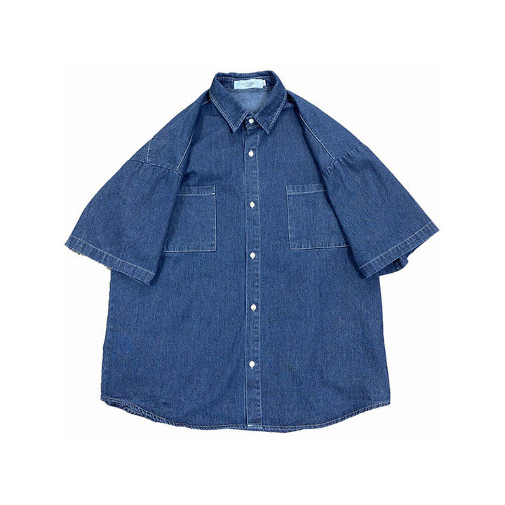 Herre Relaxed-Fit Korte ærmer Denim Skjorte Stilla
