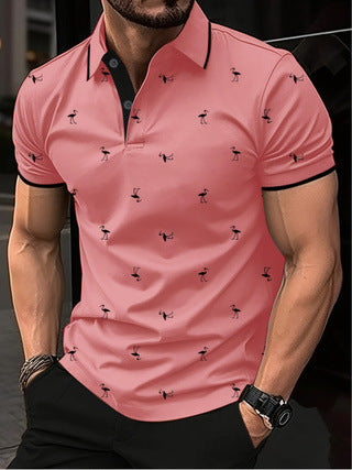 Herre poloshirt med innovativt flamingo-mønster Stilla