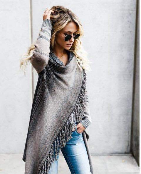 Kvindernes hyggelige poncho med frynser Stilla