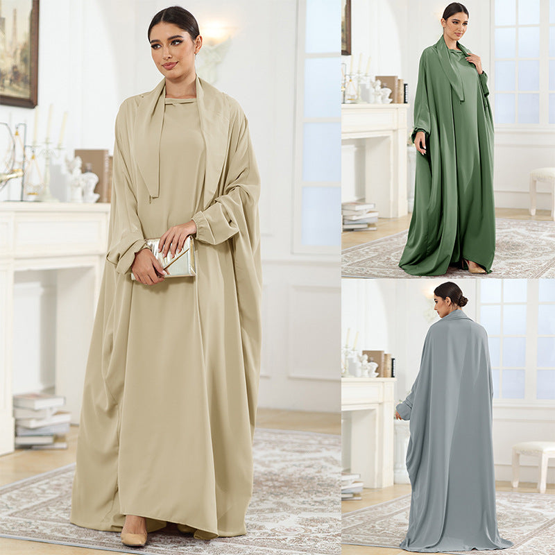 Dame Elegante Kaftan med lang snit og indsyet tørklæde Stilla