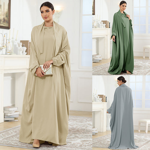 Dame Elegante Kaftan med lang snit og indsyet tørklæde Stilla