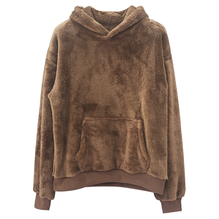 Dame hyggelig fleece-pullover med kængurulomme og hoodie Stilla
