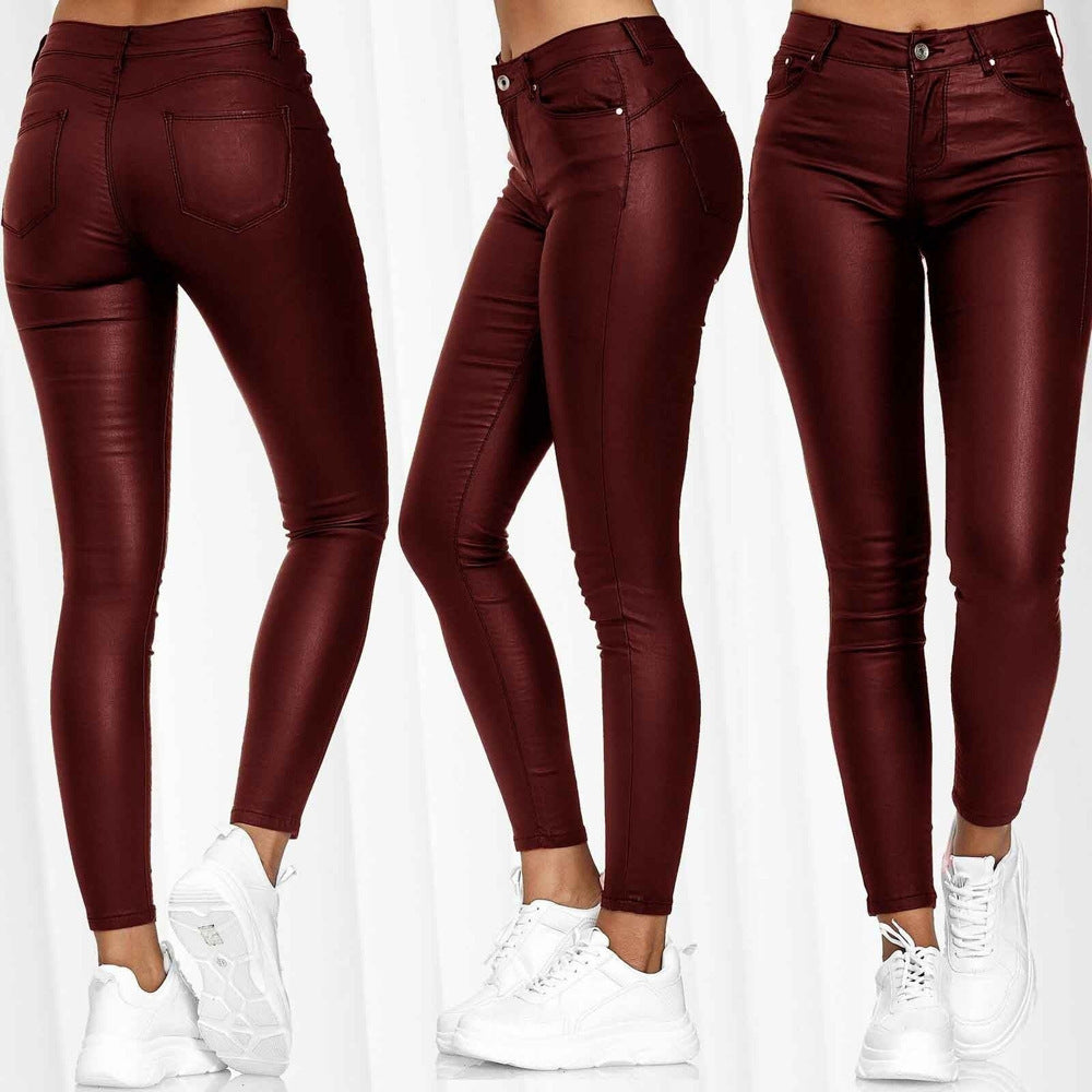 Dame kunstlæder leggings med høj talje og formende snit Stilla