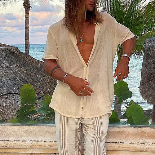 Herre Let Skjorte Bluse i Åndbart Linnedesign Stilla