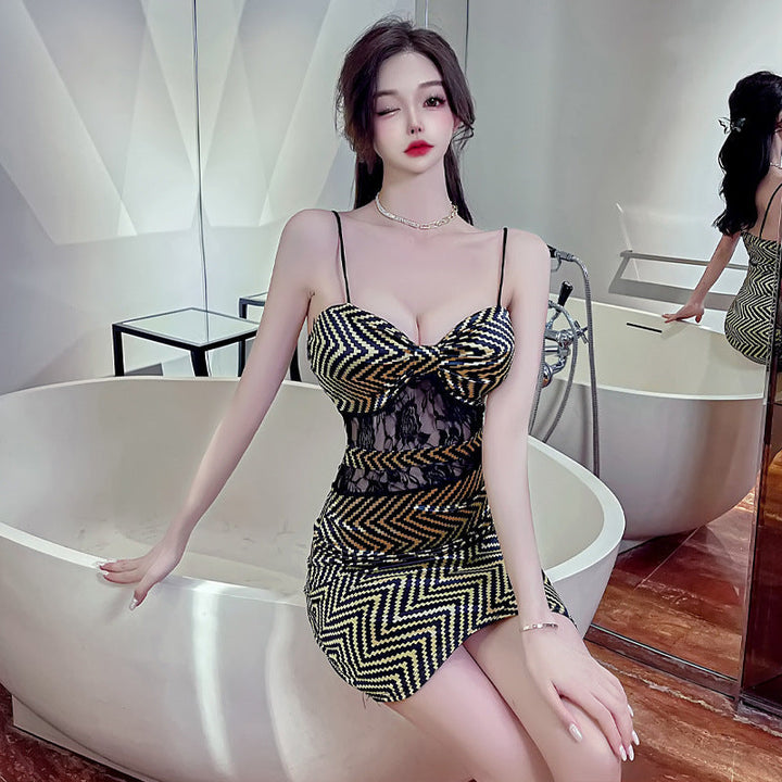 Stilla | Farveblocking Satin Bodycon Leopardmønster Cami-kjole