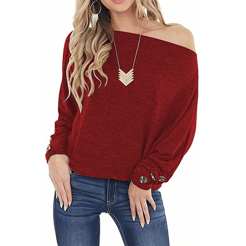 Dame Off-Shoulder Pullover med Rynker Stilla