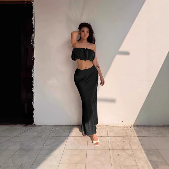 Dame Stilfuld Bandeau-top med voluminøst flæsedesign Stilla