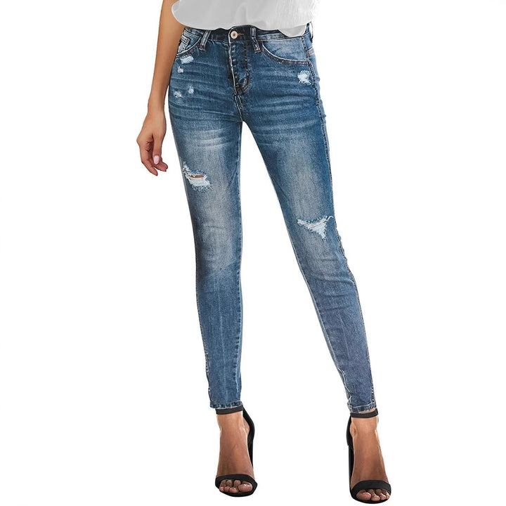 Dame Skinny Jeans med moderne distressed-detaljer og høj talje Stilla