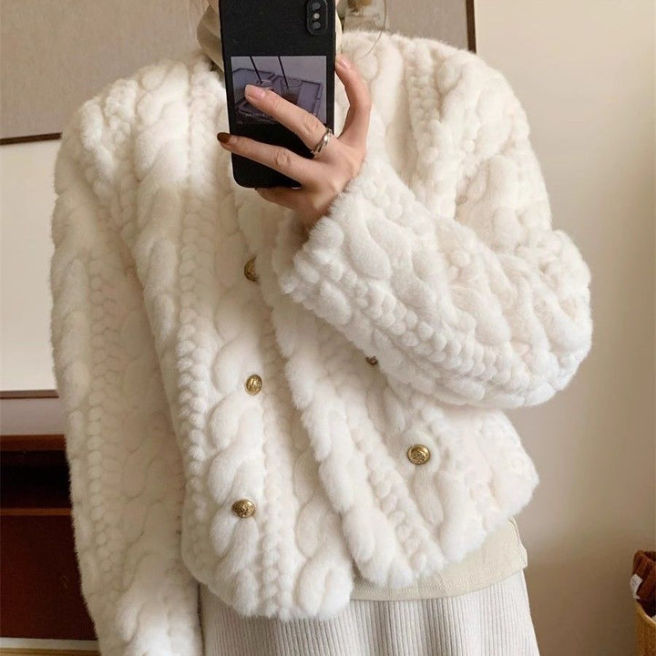 Damer Fluffy Cardigan med Guldknap Detaljer Stilla