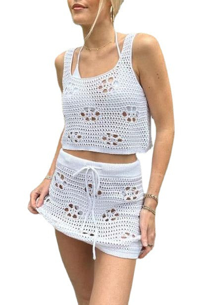 Damer hæklet Crop-Top og Mini nederdel Sæt Skovae