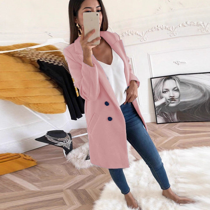 Damer elegant og varm lang blazer med dobbelt knaplukning Stilla