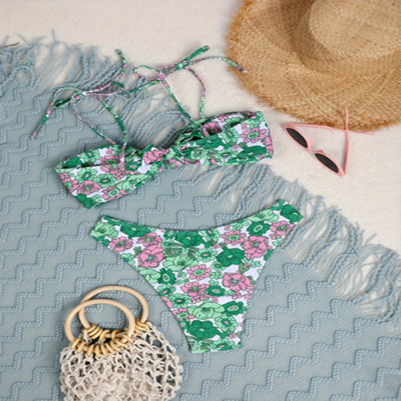 Dame bikini-sæt med raffineret knudedesign og blomstermønster Stilla