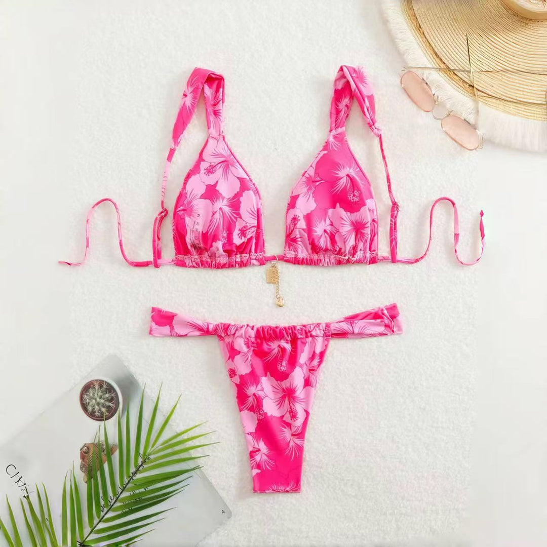 Dame triangel-bikini med floralt design og justerbare stropper Stilla