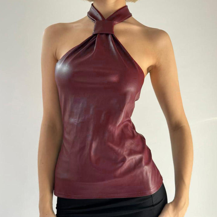 Dame Trendy top med asymmetrisk snit og høj krave Skovae