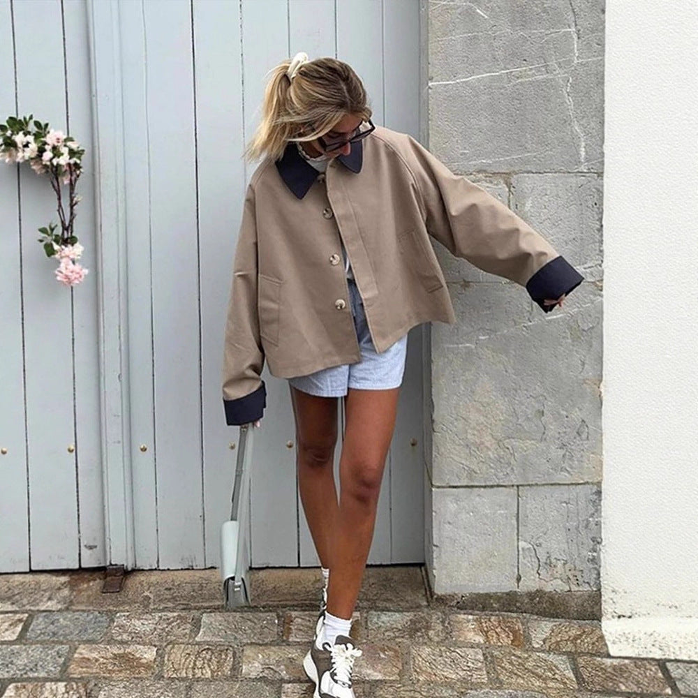Damer afslappet oversized jakke med kontrastfarvet krave Stilla
