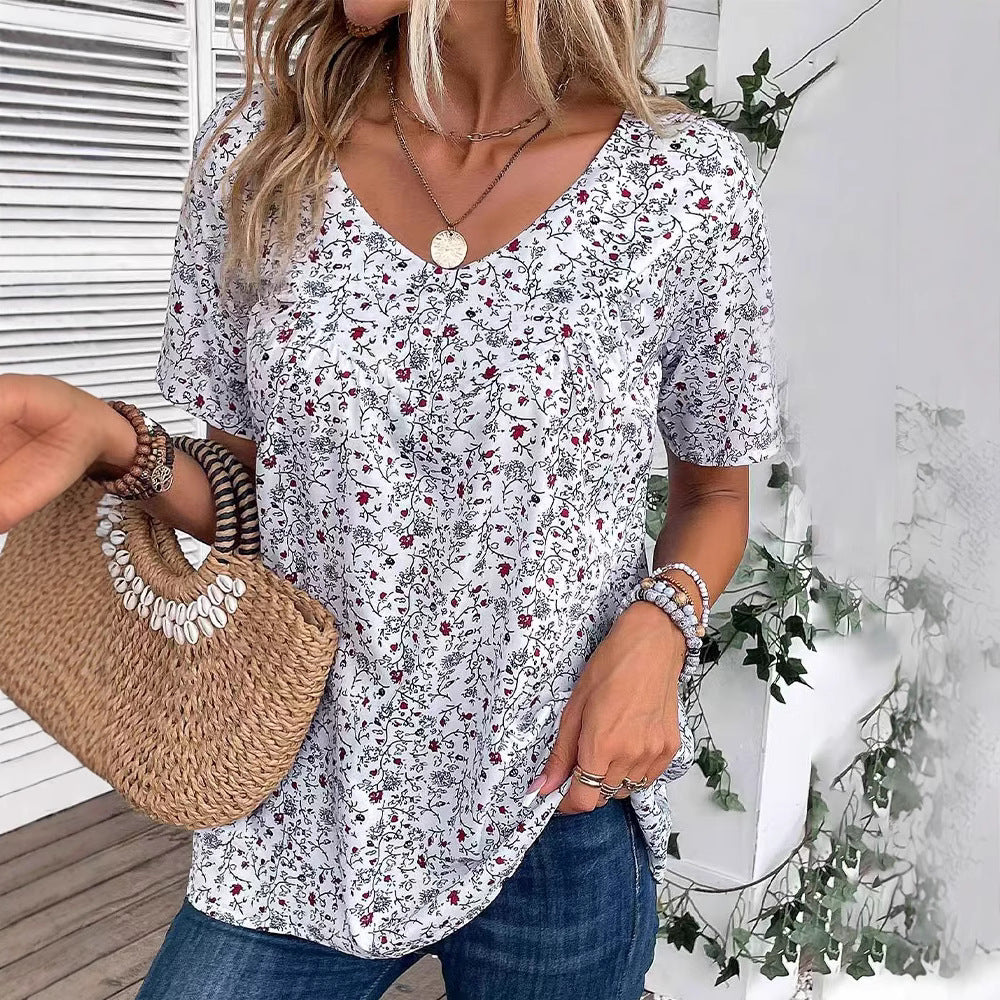 Dame Blusenshirt med floral print og dekorative trykdetailler Stilla