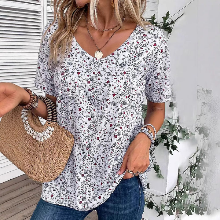 Dame Blusenshirt med floral print og dekorative trykdetailler Stilla