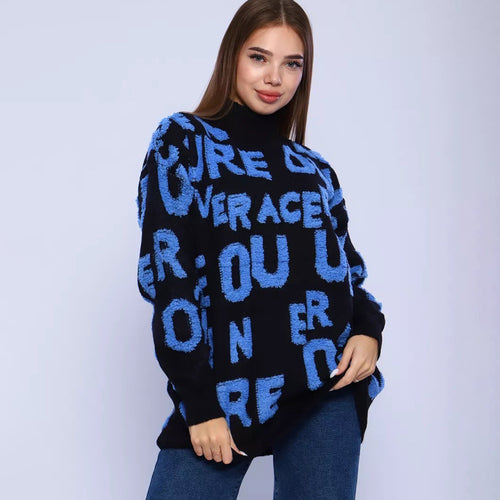 Dame Statement Strikpullover med fed skrift design Stilla